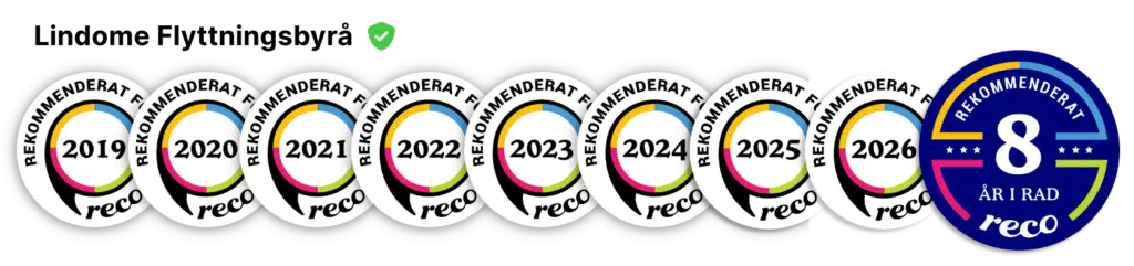 Flyttfirma rekommenderad av Reco 8 år i rad